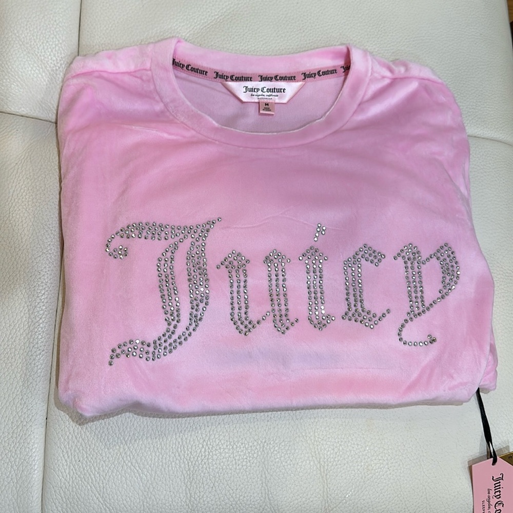 NWT JUICY COUTURE 2pc Velvet Lounge Set With Rhinestone Details in Pink Floral - Picture 6 of 8
